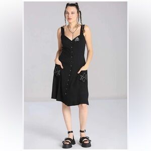 Hell Bunny Destroya Black Dress Lip Service Goth Emo Punk Sz Small Button Down